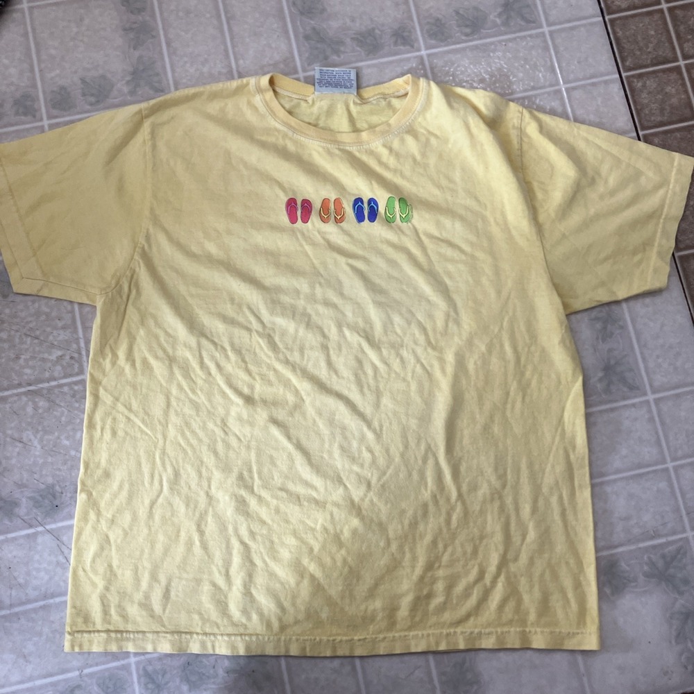 FRESH PRODUCE Small Yellow FLIP FLOP COMBED COTTON Round NECK T SHIRT